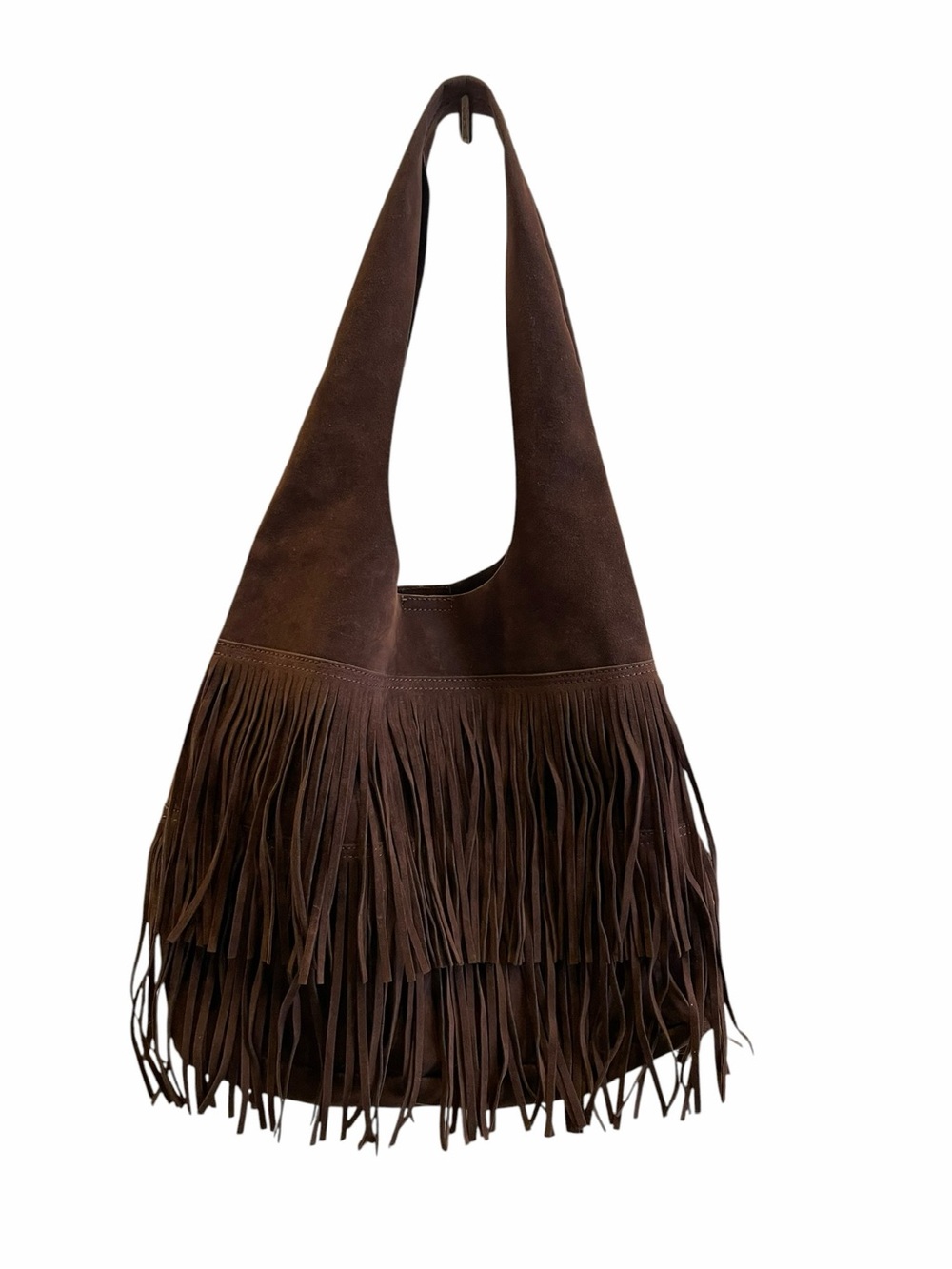 Free People Brown Suede Fringe Hobo Bag